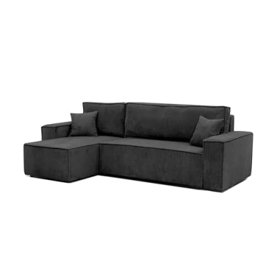 Abbildung von GREKPOL 244x145 Sofa mit Schlaffunktion (200x125) Cord 3 Sitzer Schwarz Ecksofa und Bettkasten Schlafsofa Couch