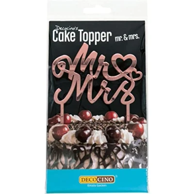 Abbildung von Decocino Cake Topper Mr. &amp; Mrs. Tortenstecker in Silber zum Dekorieren Verzieren von Torten und Kuchen (10 x 8 cm) Tortendekoration