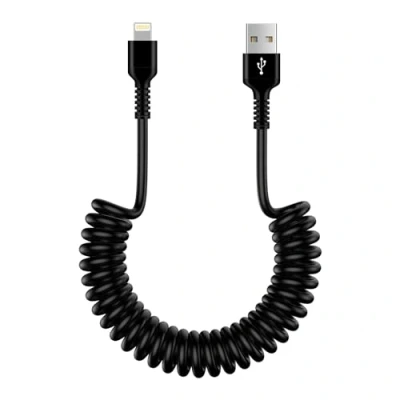 Abbildung von Spiralkabel USB A auf Lightning Kabel, [MFi Zertifiziert] pple Carplay Kabel Datenkabel, iPhone Ladekabel Auto Schnellladekabel für 14 Pro/14 Plus/14/13/12/11/SE/X/XS/XR/8