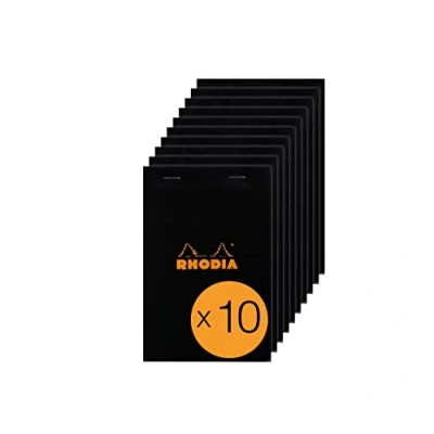 Abbildung von Rhodia 146009C Packung mit 10 Notizblöcken No.14, 11x17cm 80 Blätter liniert 80g, Schwarz, 1 Pack