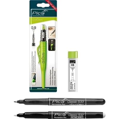 Abbildung von vasalat Pica Fine Dry Tieflochmarker + Ersatzminen HB Permanent Pen schwarz Marker weiß Set 4 teilig