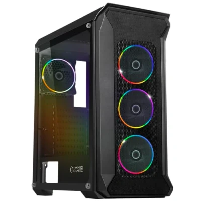 Abbildung von EMPIRE GAMING Darkwitcher PC Gehäuse Gamer ARGB Mittelgroßer Gehäuseturm ATX Fassade aus Metallgewebe und Seitentür Sicherheitsglas 4 Ventilatoren 5 Volts PWM LED RGB Adressierbar 120 mm