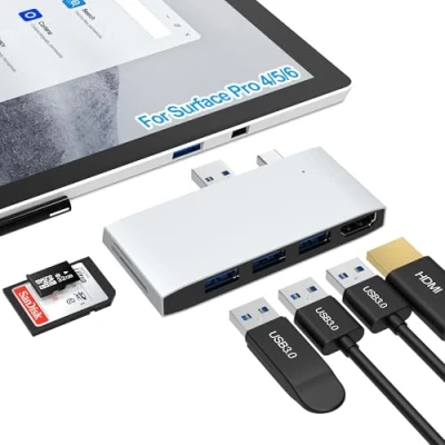 Abbildung von Surface Pro 4/Pro 5/Pro 6 USB Hub Docking Station Adapter mit 4K HDMI + 3.0 SD &amp; TF/Micro Kartenleser, Zubehör für Microsoft 6/5/4