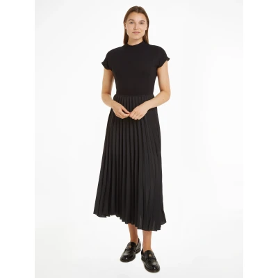 Abbildung von Tommy Hilfiger Jerseykleid &quot;5X2 RIB MK NK PLEAT MIDI DRS SS&quot;, mit Markenlabel