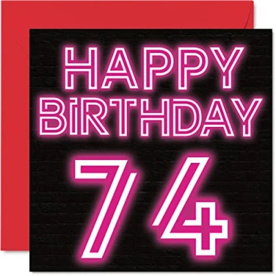 Abbildung von Lustige Geburtstagskarte zum 74. Geburtstag für Männer und Frau Neon Glow Happy Birthday Karte Papa Mama Großvater Opa Oma Onkel Tante, 145 mm x Grußkarten,