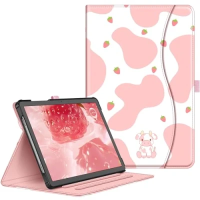 Abbildung von Fintie Hülle für Samsung Galaxy Tab A9 Plus 11 Zoll 2023, Multi Winkel Folio Schutzhülle Dokumentenfach und Auto Schlaf/Wach Funktion Tablet A9+ SM X210/X216/X218, Erdbeerkuh