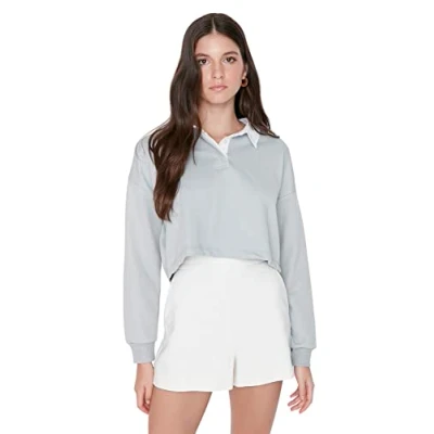 Abbildung von Trendyol Damen Hemdkragen, einfarbig Sweatshirt, hellblau, 38
