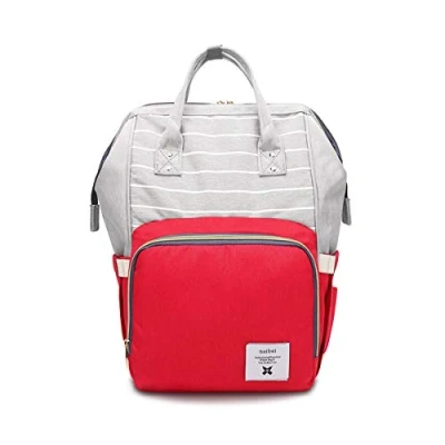 Abbildung von SONARIN Streifen Multifunktions Baby Wickelrucksack, Wickeltasche,Reise Rucksack Organizer mit Flasche isoliert Taschen,Wasserdicht, Große Kapazität, Stilvoll und Langlebig, Ideal Geschenk(Rot)