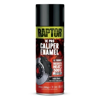Abbildung von U POL Raptor Caliper Enamel Bremssattellack 1K Spraydose Hitzebeständig bis 500C Schutz vor Hitze, Bremsstaub, Autoflüssigkeiten &amp; Korrosion (Satin Schwarz/Satin Black 360ml)