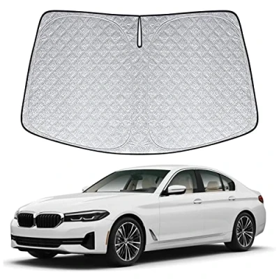 Abbildung von Sonnenschutz Auto Frontscheibe Ersatz für BMW 5 Series 2018 2023, Windschutzscheibe Innen, Faltbar Sonnenschirm UV Schutz Reflektierender Staub Sonnenschutzfolie Zubehör