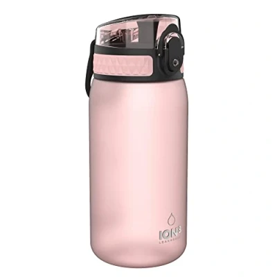 Abbildung von Ion8 Kinder Trinkflasche, 350ml, Auslaufsicher, Einhandöffnung, Sichere Verriegelung, Spülmaschinenfest, BPA frei, Tragegriff, Klappdeckel, Leicht zu Reinigen, Klimaneutral, Rose