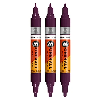 Abbildung von Molotow One4All Acrylic Twin Marker (Strichstärke 1.5 mm und 4 mm, hochdeckend permanent) 3 Stück Farbe 233 purpur violett