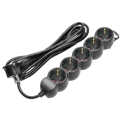 Abbildung von Miratic Steckdosenleiste 5 Fach Mehrfachsteckdose Schwarz mit Flachstecker IP20, Max. Belastung 3680W Steckdosentyp: Schuko (5m)