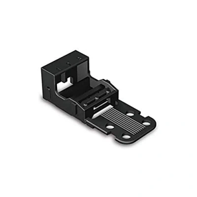 Abbildung von WAGO Befestigungsadapter 221 523/000 004 für 3 Leiter Klemmen, 4 mm², 10 Stück, mit Rastfuß, geeignet stehende Montierung von Verbindungsklemmen, schwarz