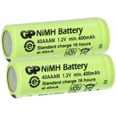 Abbildung von 2er Sparset GP Akku 2/3 AAA 1,2V / 400mAh GP40AAAM Micro NiMH Höhe 29,7mm wiederaufladbar Achtung 2/3AAA Keine Batterien