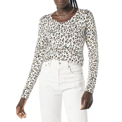 Abbildung von Amazon Essentials Damen Leichter, Langärmeliger Pullover Mit V Ausschnitt, Klassischer Schnitt (Erhältlich In Übergröße), Weiß Gepard, XXL