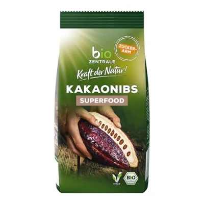 Abbildung von biozentrale Kakaonibs 200 g Bio Superfood zuckerarme, geröstete Kakaobohnenstückchen zum Verfeinern von Müslis, Smoothies und mehr