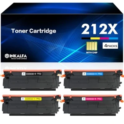 Abbildung von inkalfa [Mit Chip] Kompatibel für HP 212X 212A W2120X W2121X W2122X W2123X Color Laserjet Enterprise M554dn M555dn M555x Flow MFP M578c M578z M578f M578dn (Schwarz Cyan Gelb Magenta, 4 Pack)