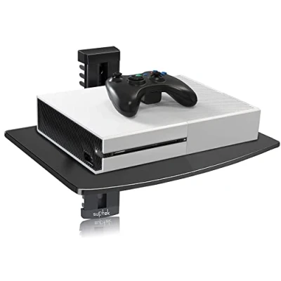 Abbildung von suptek Single Floating Regal Multimedia Wandregal TV Rack Wandhalterung Mit Verstärktem Gehärtetem Glas Für DVD Player/Kabel Boxen/Spielkonsolen/TV Zubehör 1 Schwarz CS201