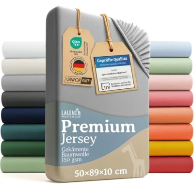 Abbildung von Laleni Premium Spannbettlaken 50x89 cm für Baby Maxi Oeko TEX zertifiziertes Beistellbett Stubenwagen Bezug 100% Baumwolle Bettwäsche in Grau