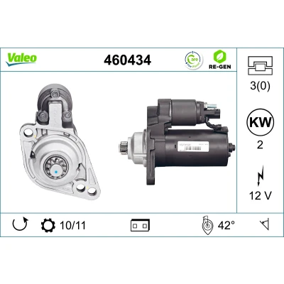 Abbildung von VALEO 460434 Anlasser 12 2 VOLKSWAGEN: Golf 4 Schrägheck, 5 Touran I, SKODA: Octavia Combi, Fabia I Schrägheck