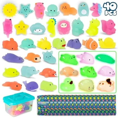 Abbildung von Mochi Squishy Set Mitgebsel Kindergeburtstag Gastgeschenke 40 Stück BONNYCO Kleine Geschenke für Kinder sie leuchten im Dunkeln, Mitbringsel Gastgeschenk Pinata Füllung