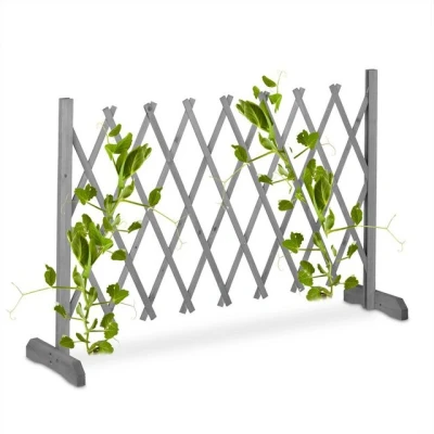 Abbildung von Relaxdays Rankgitter Holz, ausziehbar bis 185 cm, Rankhilfe Kletterpflanzen, Scherengitter freistehend, Garten, grau