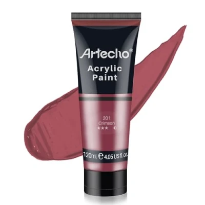 Abbildung von Artecho Acrylfarbe Karminrot 120 ml, Wasserfest und Lichtecht, Schnell Trocknend, für Leinwand, Holz, Stoff, Handwerk, Leder Stein.