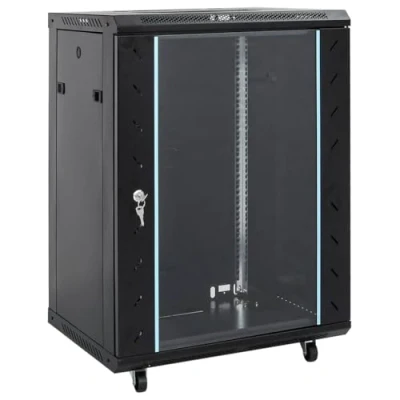 Abbildung von vidaXL 15U Netzwerkschrank, Serverschrank mit Rollen, Datenschrank Abschließbar, Server Schrank Freistehend Abnehmbare Seitenteile, 19&quot; IP20