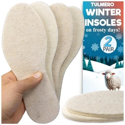 Abbildung von 2 Paare Wollfilz Einlegesohlen Filz Einlagen aus Wolle, Warm und Komfortabel Winter Sohlen für Schuhe, Filzsohlen Wärmeeinlagen Damen Herren TULMERO Größe 36