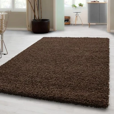 Abbildung von Carpetsale24 Shaggy Hochflor Teppich Wohnzimmer 200x300 (200x290 cm) Braun Modern Flauschiger Extra Weich, Pflegeleicht und Einfarbig für Schlafzimmer, Esszimmer Küche