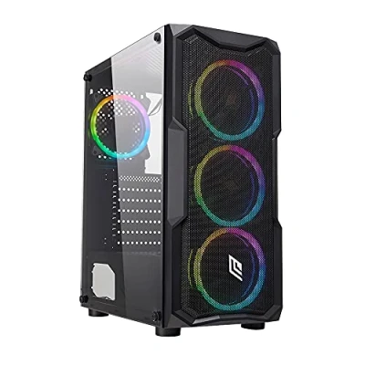 Abbildung von Noua Smash S1 Black Case ATX PC Gaming 0.45MM SPCC 3*USB3.0/2.0 Front Metal Mesh 4 Lüfter Dual Halo RGB Rainbow Addressable 5V ADD Seitenwand aus gehärtetem Glas (HxBxL: 450x370x195mm)