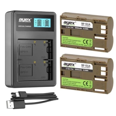 Abbildung von ayex Power Paket mit 2X BP 511a Akku Passend für Canon und 1x USB Dual Ladegerät