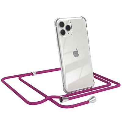 Abbildung von EAZY CASE Handykette kompatibel mit iPhone 11 Pro Handyhülle Umhängeband, Handykordel Schutzhülle, Silikonhülle, Hülle Band, Stylische Kette für Smartphone, Pink