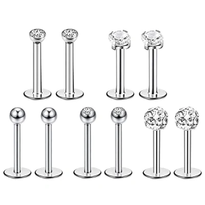 Abbildung von Liuxn 5 Stile 16 Gauge Edelstahl Nasen Stud Tragus Stift Labret Bars Kristall Kugel Körper Piercing, Paare …