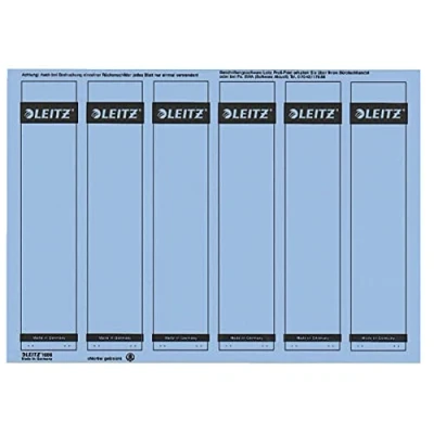 Abbildung von Leitz PC beschriftbare Rückenschilder selbstklebend für Standard und Hartpappe Ordner, 150 Stück, Kurzes schmales Format, 39 x 192 mm, Papier, blau, 16862035