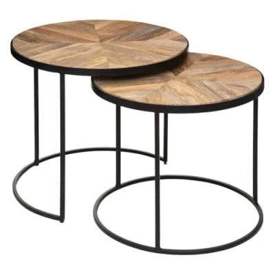Abbildung von Atmosphera Set aus 2 Couchtischen Basile Metall &amp; Mangoholz schwarz Holz Kastanienbraun