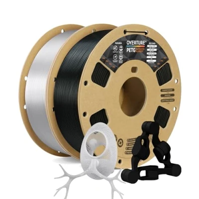 Abbildung von OVERTURE PETG Filament Schwarz 1.75mm Aufgerüstet, 2kg Spule (4.4lbs), 3D Druck Filament, Maßgenauigkeit +/ 0.02 mm (Schwarz 1kg+Transparent 1kg)