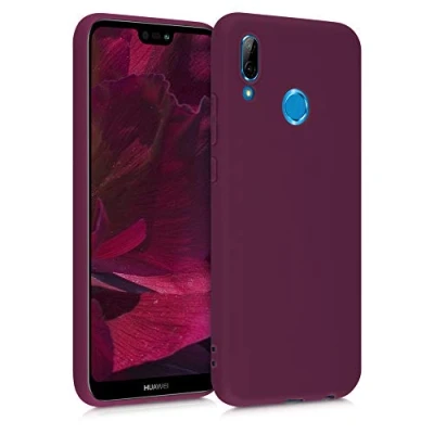 Abbildung von kwmobile Hülle kompatibel mit Huawei P20 Lite weiches TPU Silikon Case Cover geeignet für kabelloses Laden Bordeaux Violett