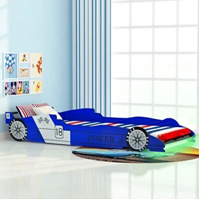 Abbildung von vidaXL Kinderbett mit LED Rennwagen Design 90x200cm Blau Autobett Jugendbett