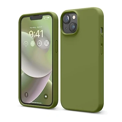 Abbildung von elago Schutzhülle für iPhone 14, Flüssigsilikon, Ganzkörper Schutzhülle, stoßfest, schlanke Handyhülle, kratzfestes weiches Mikrofaserfutter, 15,5 cm (6,1 Zoll), Zederngrün