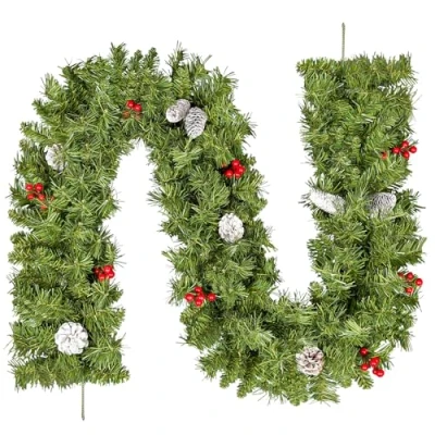 Abbildung von Girlande Weihnachten 180cm, Uten Weihnachtsgirlande mit Tannenzapfen und rote Beeren Weihnachtsdeko für Outdoor, Treppe, Tür, Kamin