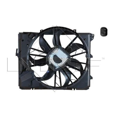 Abbildung von NRF 47586 Lüfter 500 12 600 mit Kühlerlüfterrahmen (Zarge), bürstenloser Motor Steuergerät BMW: 3 Limousine, Touring, 1 Schrägheck