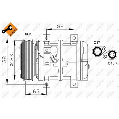 Abbildung von NRF 32112 Kompressor DKS15CH 12 PAG 46 mit Kompressoröl, Dichtring EASY FIT VOLVO: V70 I, XC70 I Cross Country, V40 Kombi