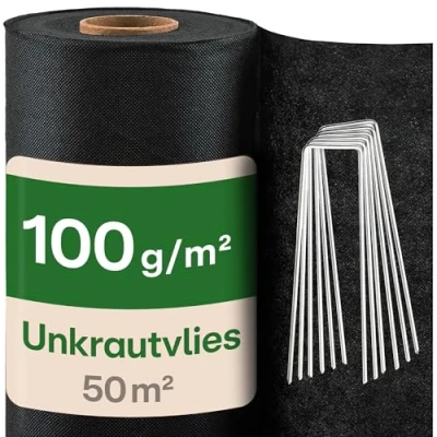 Abbildung von Praknu Unkrautvlies Gartenvlies, 50 m² Anti Unkrautwachstum Schutzfolie Unterbodengewebe, Bodenschutzplane zuschneidbar, Unterspannbahnen, Gartenschutzplane