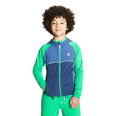 Abbildung von Dare 2b Kinder Hasty Core Stretch Lightweight Warm Backed Quick Drying Full Zip Jacket Dehnbare Mittelschicht, VividGreen/DarkDenim, 27 EU 28