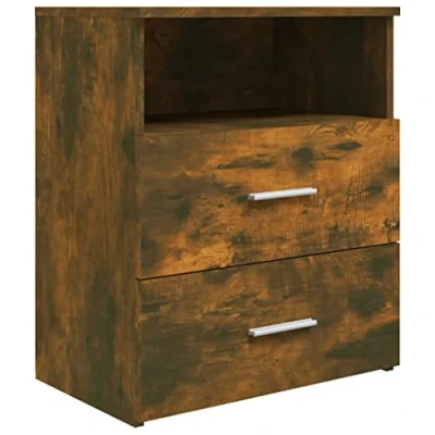 Abbildung von vidaXL Nachttisch 1 Fach 2 Schubladen Nachtschrank Nachtkonsole Nachtkommode Schlafzimmer Schrank Kommode Räuchereiche 50x32x60cm Holzwerkstoff