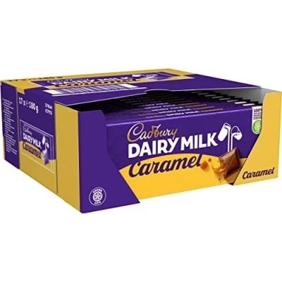 Abbildung von Cadbury Caramel, Dairy Milk Schokolade cremige karamellige Milchschokolade leckere Süßigkeit mit süßem, vollmundigem Geschmack Karamell, 17 x 180 g
