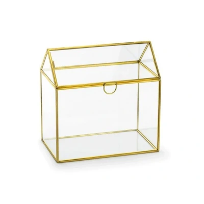 Abbildung von partydeco Geschenkbox, Kartenbox Hochzeit 21cm Glas transparent / gold