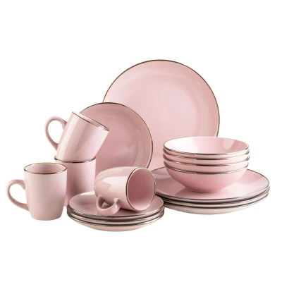 Abbildung von MÄSER Kombiservice, Steinzeug METALLIC RIM Rosa, 16 teilig